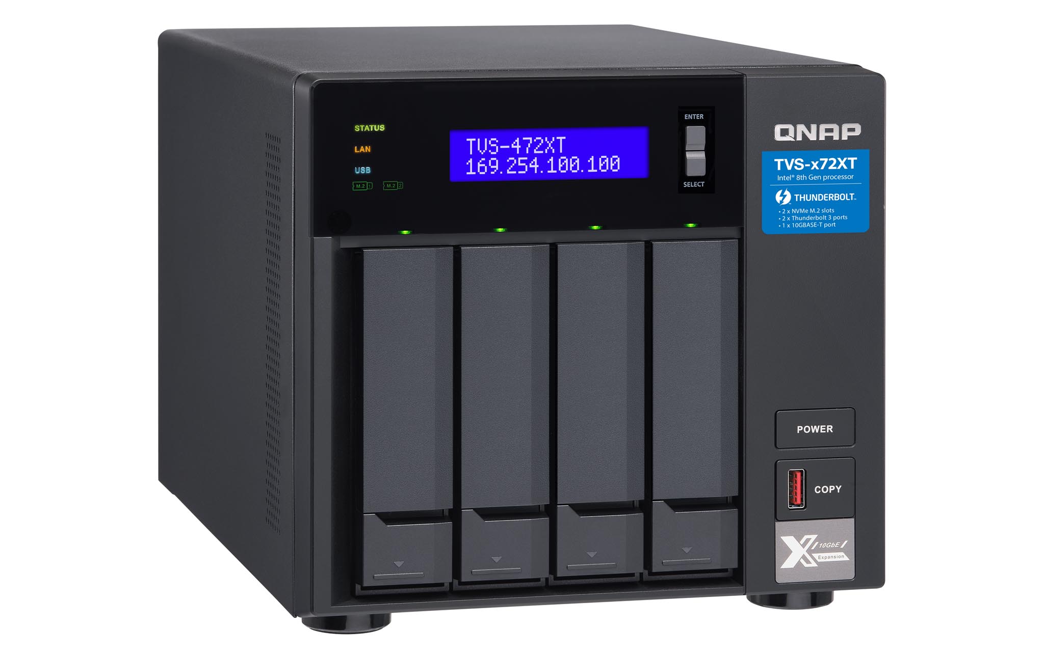 QNAP TVS-472XT-i3-4G 4 Bay, Thiết Bị Lưu Trữ NAS QNAP TVS-472XT-i3-4G Chính Hãng